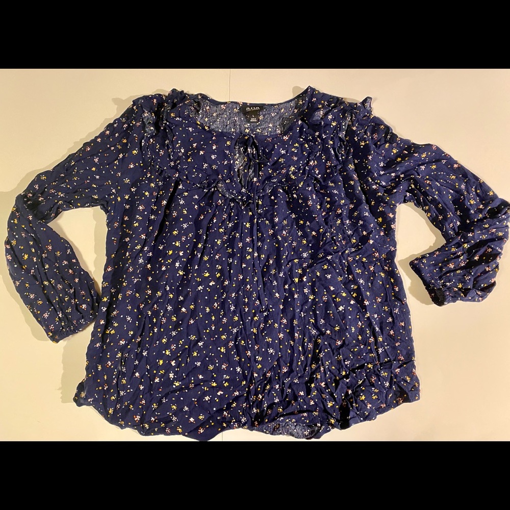 A.N.A Blue Split-Neck Blouse